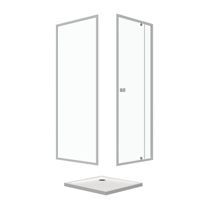 Porte de douche pivotante extensible 78 à 90cm + paroi de retour 90 + receveur 90x90 - WHITY PIVOT