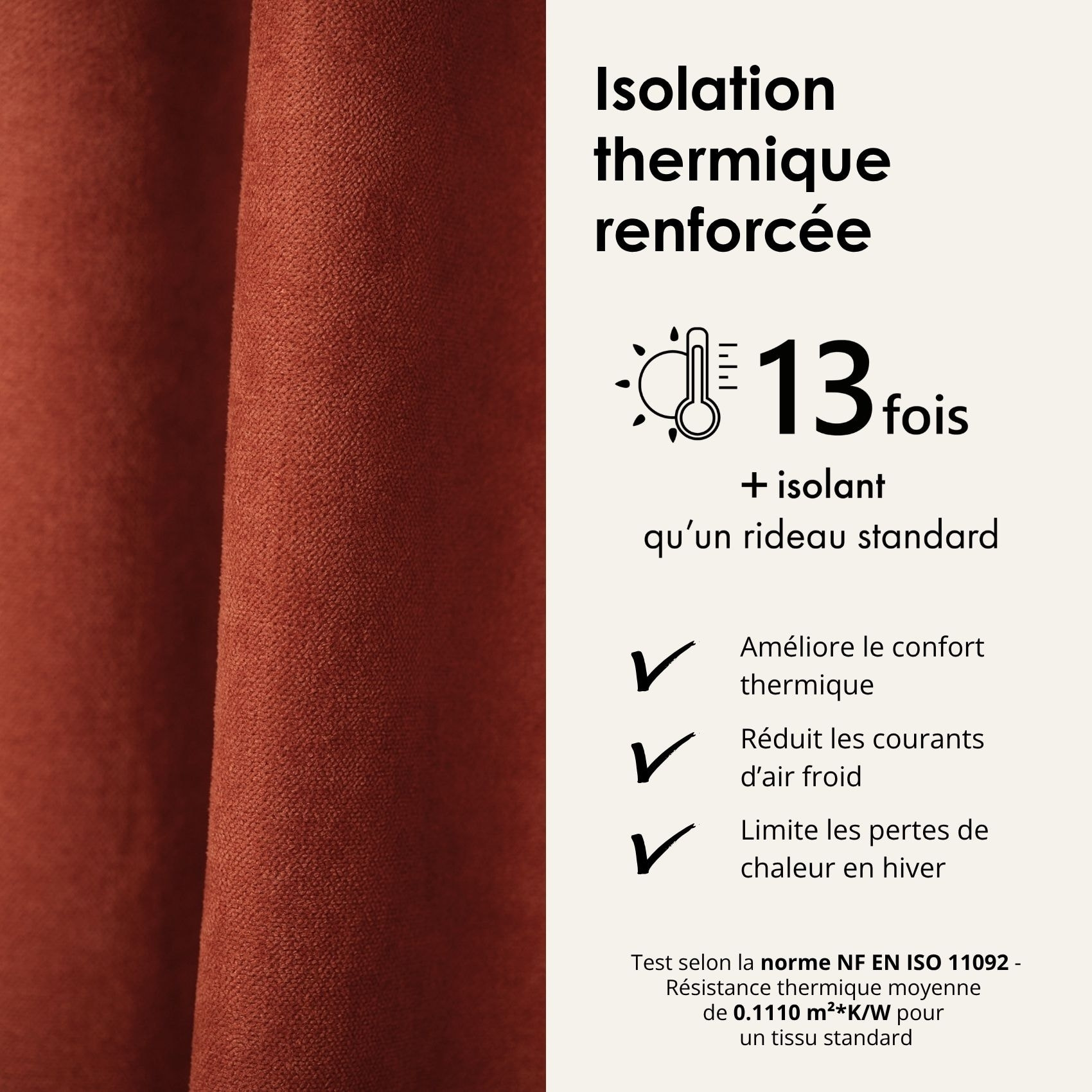 Rideau thermique phonique et semi occultant KONFOR - Terracotta