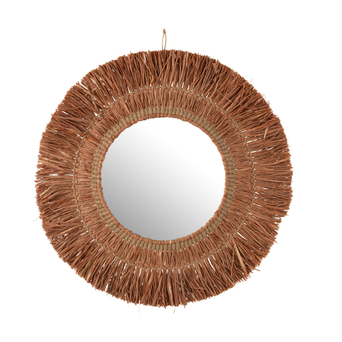 J-Line Miroir Suspendu Rond Rotin Raphia Marron