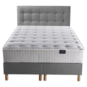 Ensemble Comète + tête de lit capitonnée - Matelas ressorts ensachés - Sommier Gris Souris