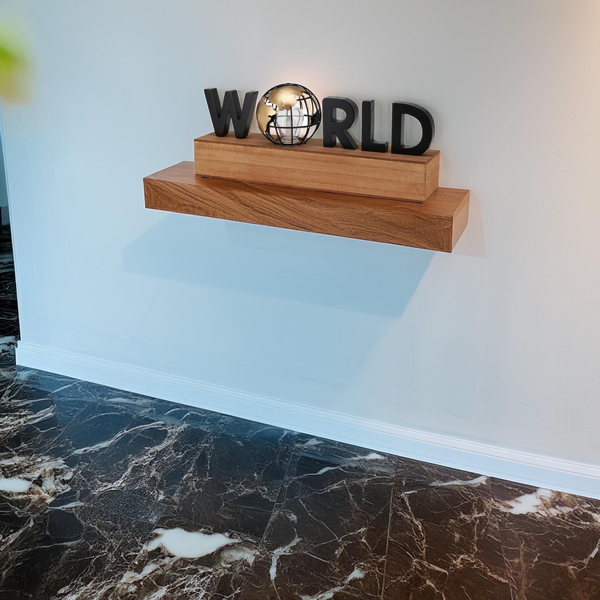 Well home lámpara con texto led ''world'' - decoración moderna en mdf y hierro 38x8x15cm