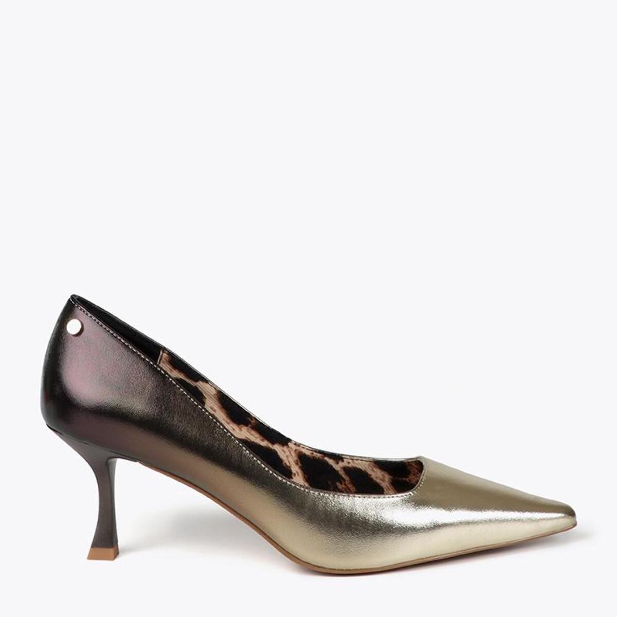 Scarpa con Tacco Effetto Sfumato Metallico e Fodera Stampata
