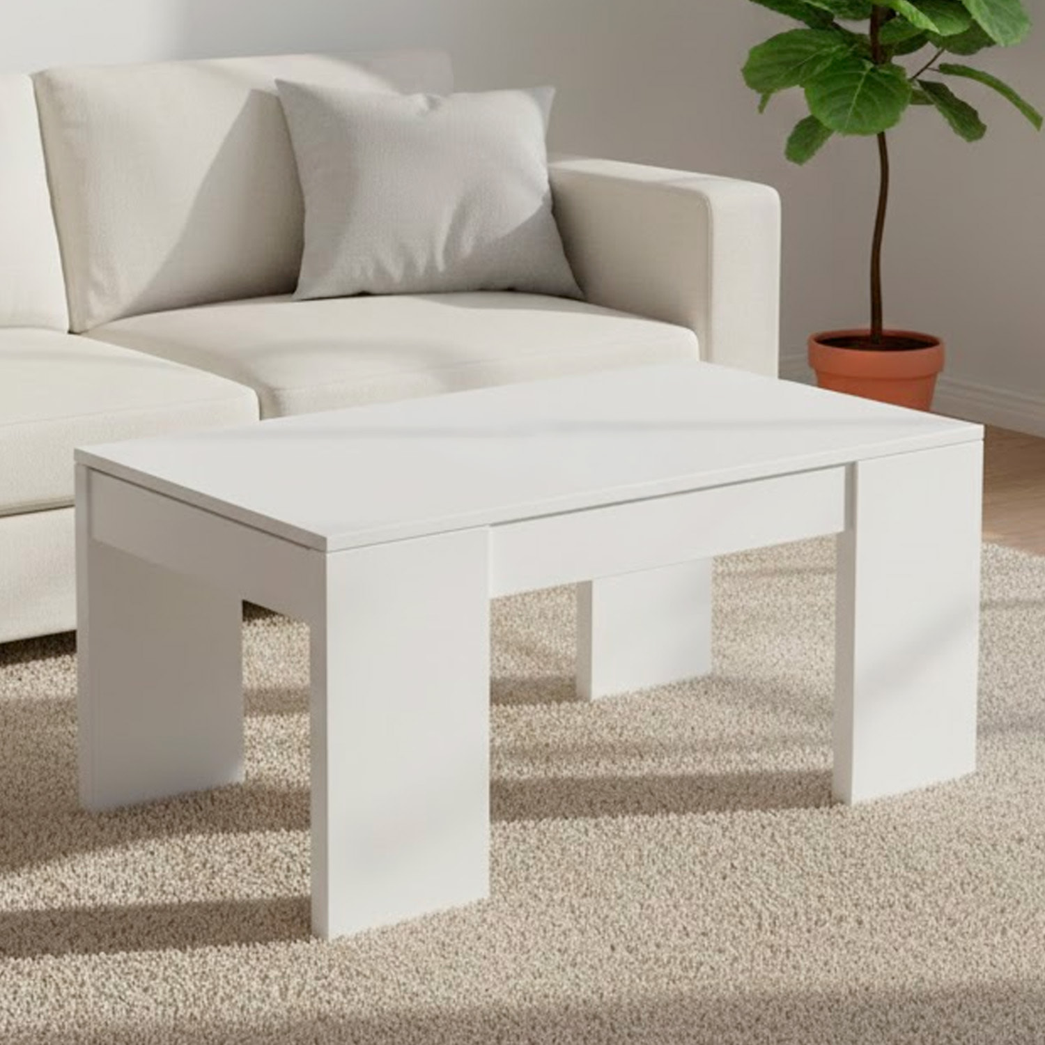 Tavolino da Caffè Con Piano Rialzabile Con Vano Contenitore Alzabile Tavolo da Salotto Moderno Salvaspazio Ideale per Lavorare 100 x 50 x 42 cm Bianco