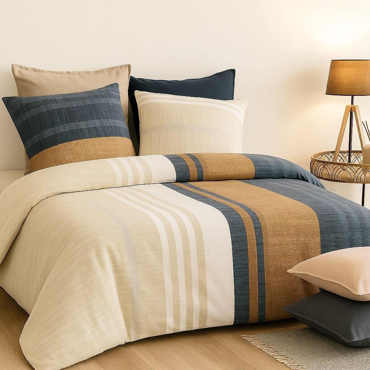 Parure housse de couette en coton beige