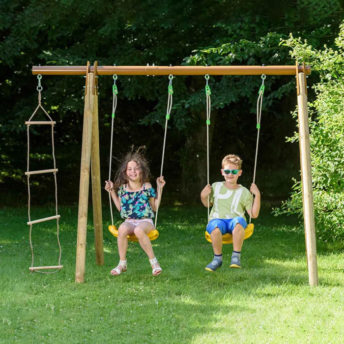 Portique bois poutre métal 1,90 m Techwood Premium PIKI - 3 enfants