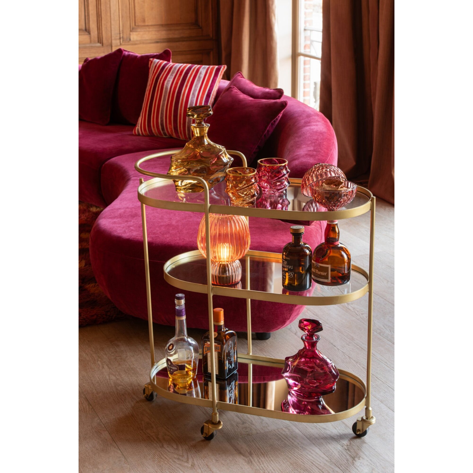 J-Line carafe jante dorée relief - verre - bordeaux/rose clair - assortiment de 2