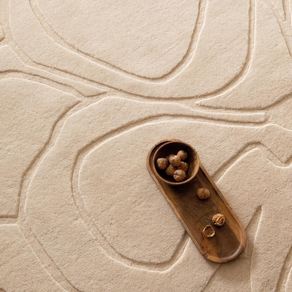 Tapis salon et chambre fait à la main en laine motif faux uni HAZA