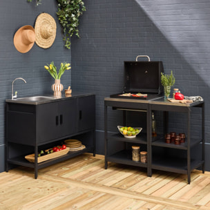 Cuisine extérieure 3 modules acier inoxydable avec barbecue charbon noir Naxos