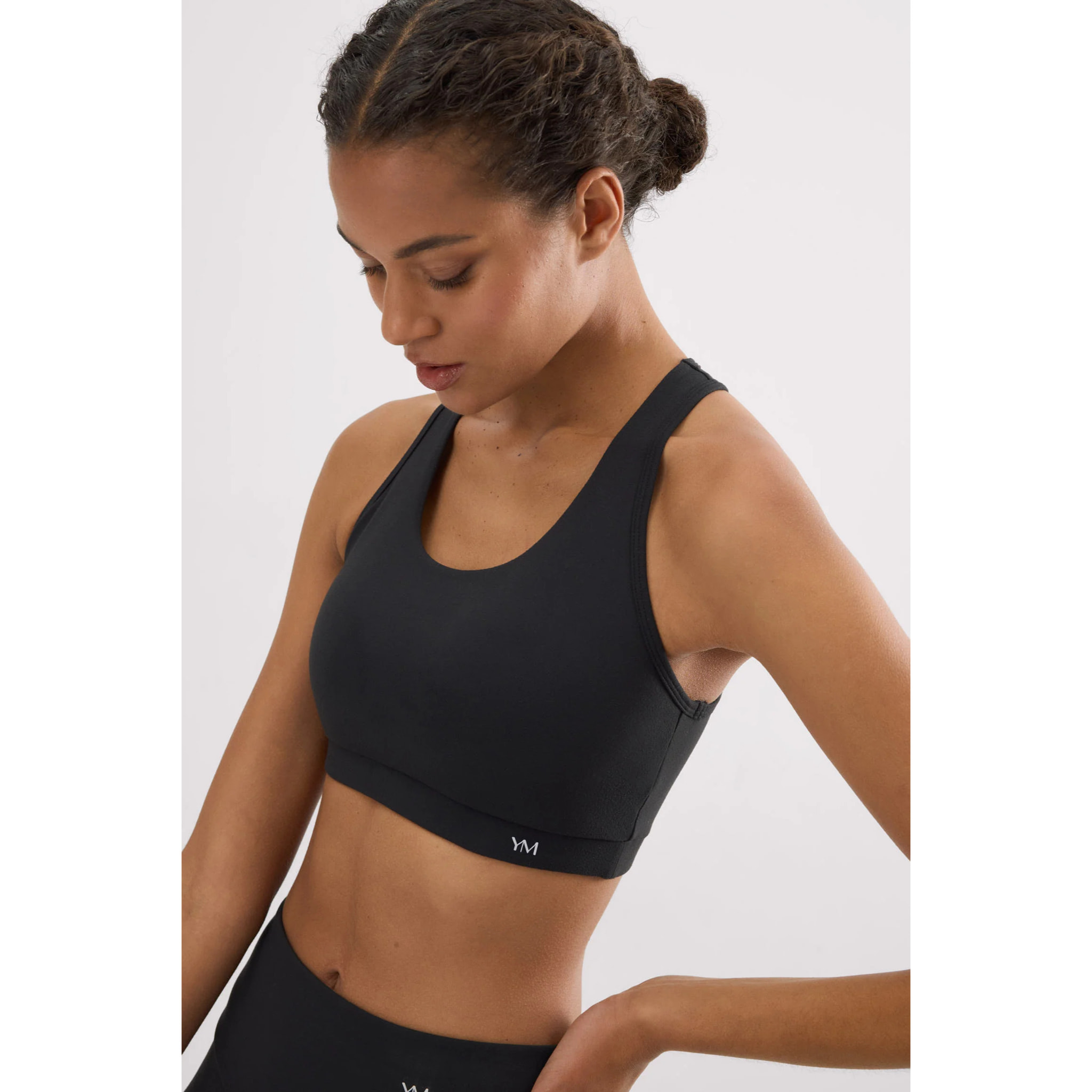 Reggiseno sportivo color block in cotone nero