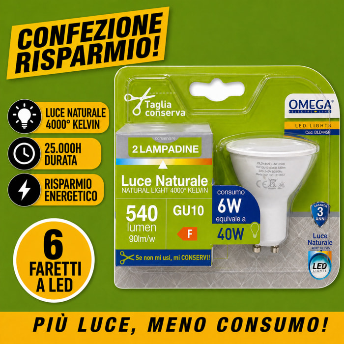 OMEGA Set 6 Faretti LED 6W 540LM GU10 4000K