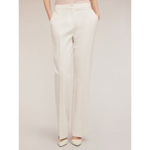 Motivi - Pantalón flare con raya planchada - Blanco