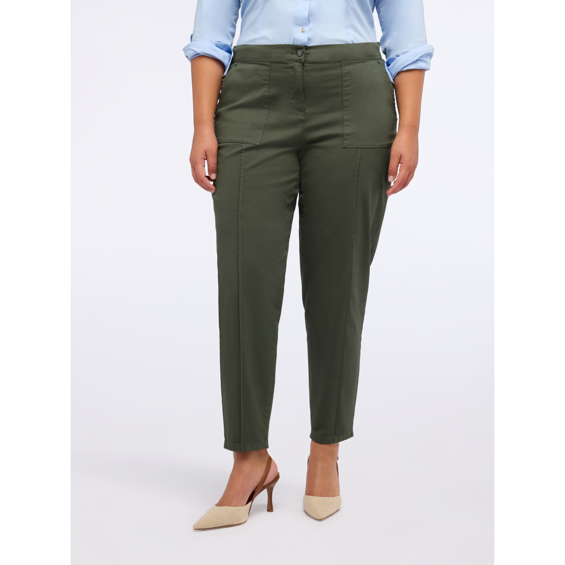 Fiorella Rubino - Pantaloni carrot fit in misto cotone - Verde militare