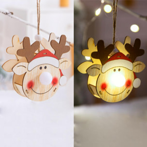 Decorazione da appendere in legno Natale illuminata a LED - Faccia di renna