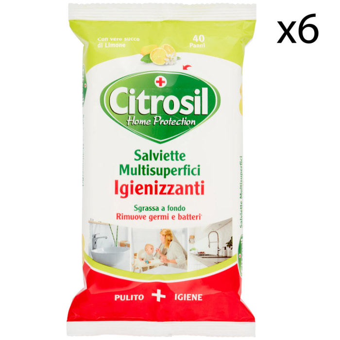 6x Citrosil Salviette Multisuperfici Igienizzanti con Essenze di Limone - 6 Confezioni da 40 Salviette