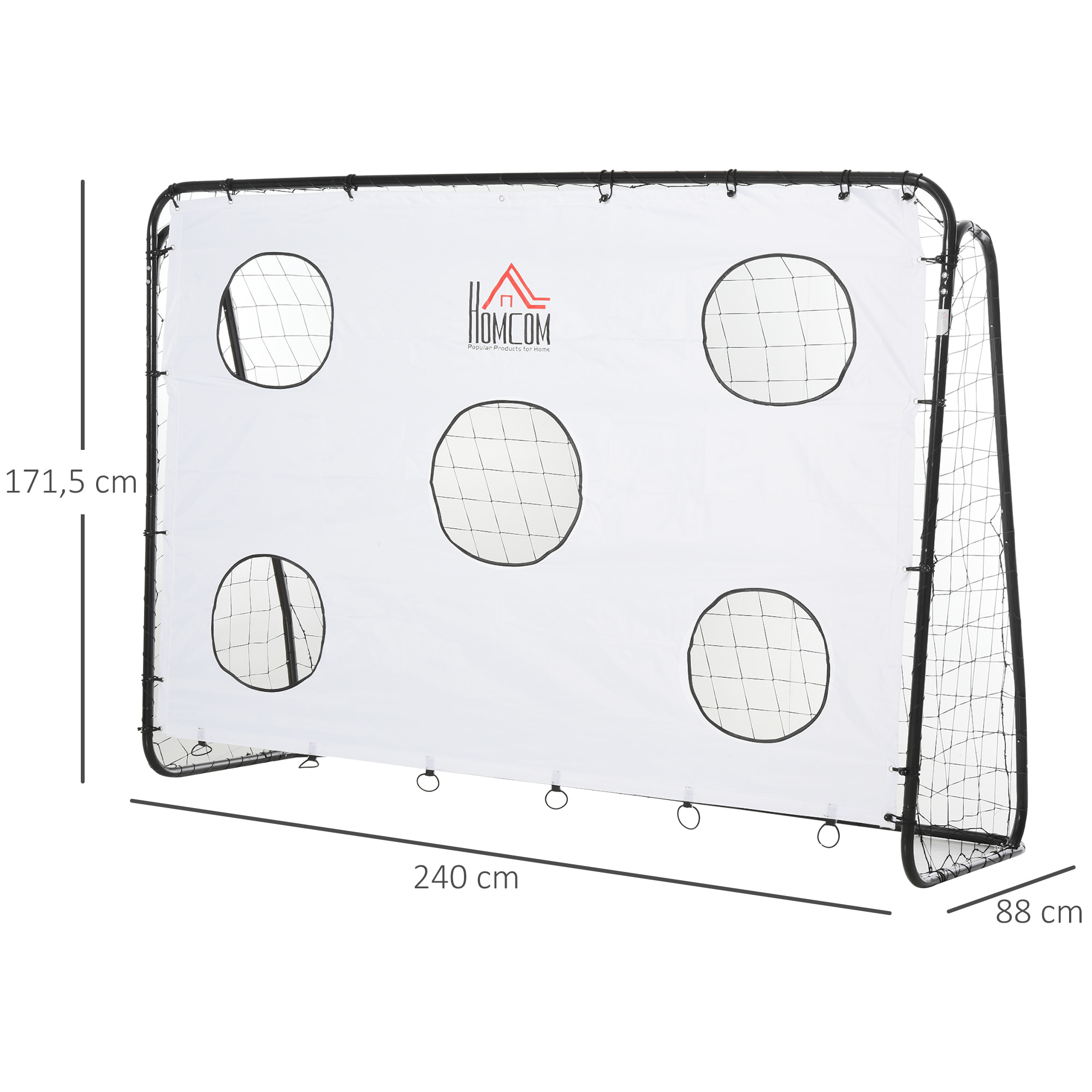 Portería de Fútbol Puerta de Fútbol con Soporte de Metal Lona de Precisión y Red para Entrenamiento de Fútbol en Jardín Aire Libre 240x88x174 cm Blanco