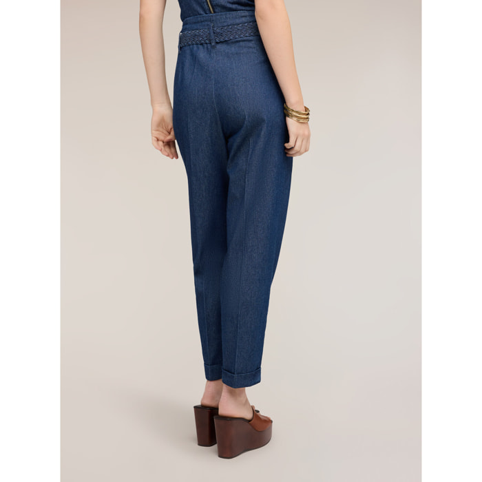 Motivi - Jeans carrot con cintura intrecciata - Blu
