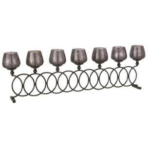 J-Line bougeoir 8 Anneaux craquelé - verre - gris