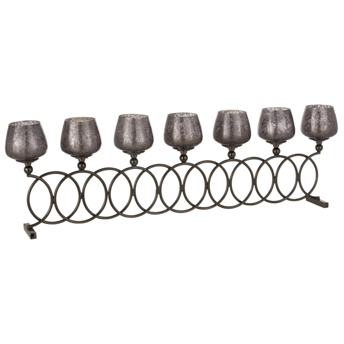 J-Line bougeoir 8 Anneaux craquelé - verre - gris