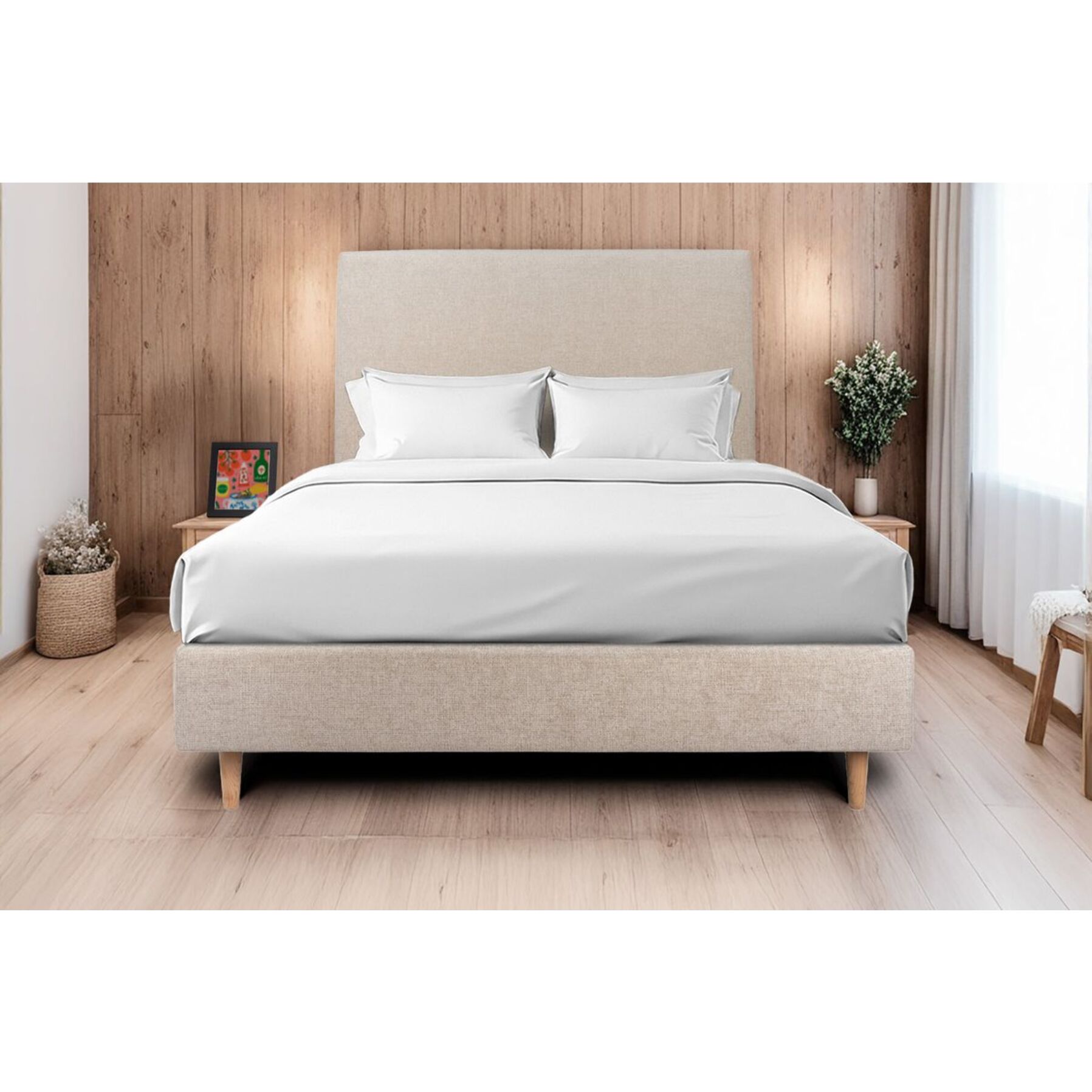 Sommier Tapissier Tissu Ep20 - pieds bois