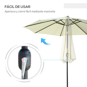 Sombrilla de Jardín Ø295x250 cm con Manivela Parasol Exterior con Mecanismo de Inclinación y Poste Desmontable de Metal para Terraza Piscina Patio Beige