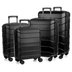 Juego de 4 maletas Trolley extensibles, en material ligero ABS de alta resistencia. Cerradura numérica, 4 ruedas dobles giratorias 360°.