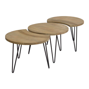 Tables basses gigognes gravées bois manguier massif et métal noir (lot de 3) VIBES