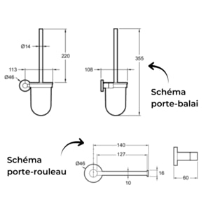 WC à poser sans bride sortie horizontale Elite avec abattant frein de chute + Porte-balai et porte-rouleau rond chromé