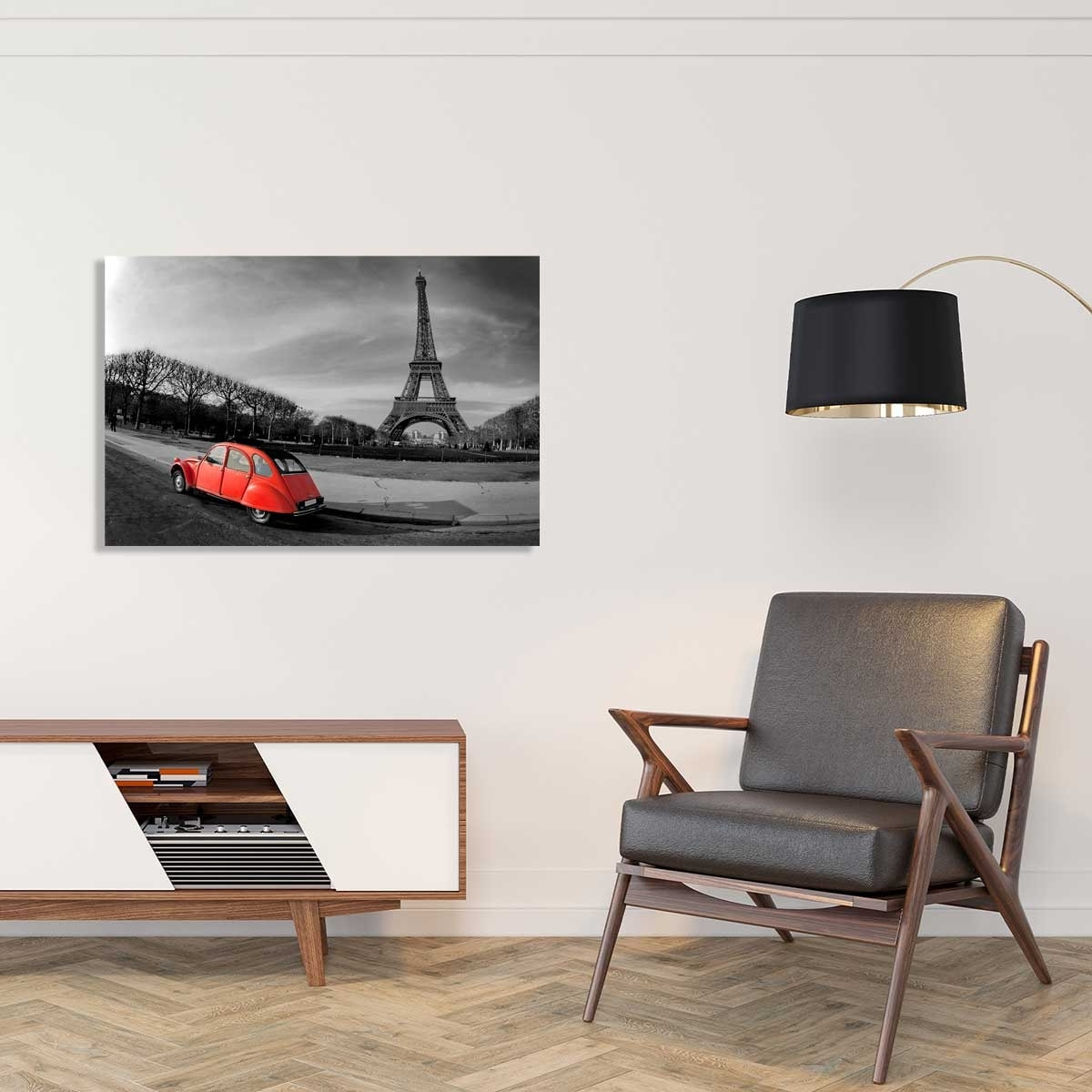 Tableau tour eiffel et 2cv rouge Toile imprimée