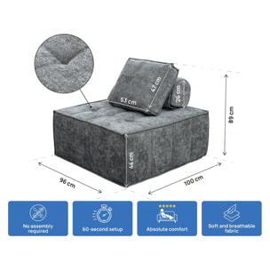 Chauffeuse en tissu texturé "Velluto" - 96 x 100 x 89 cm - Gris