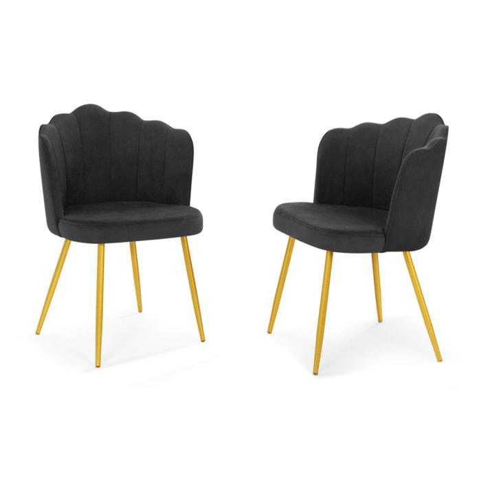 Chaises Arielle pieds dorés - Velours gris