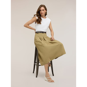 Motivi - Vestito midi con cintura e gonna in popeline - Beige