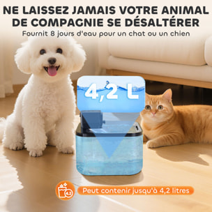 Fontaine à eau pour chat 4,2L filtration 3 étapes charge USB câble + nombreux accessoires inclus acier inox