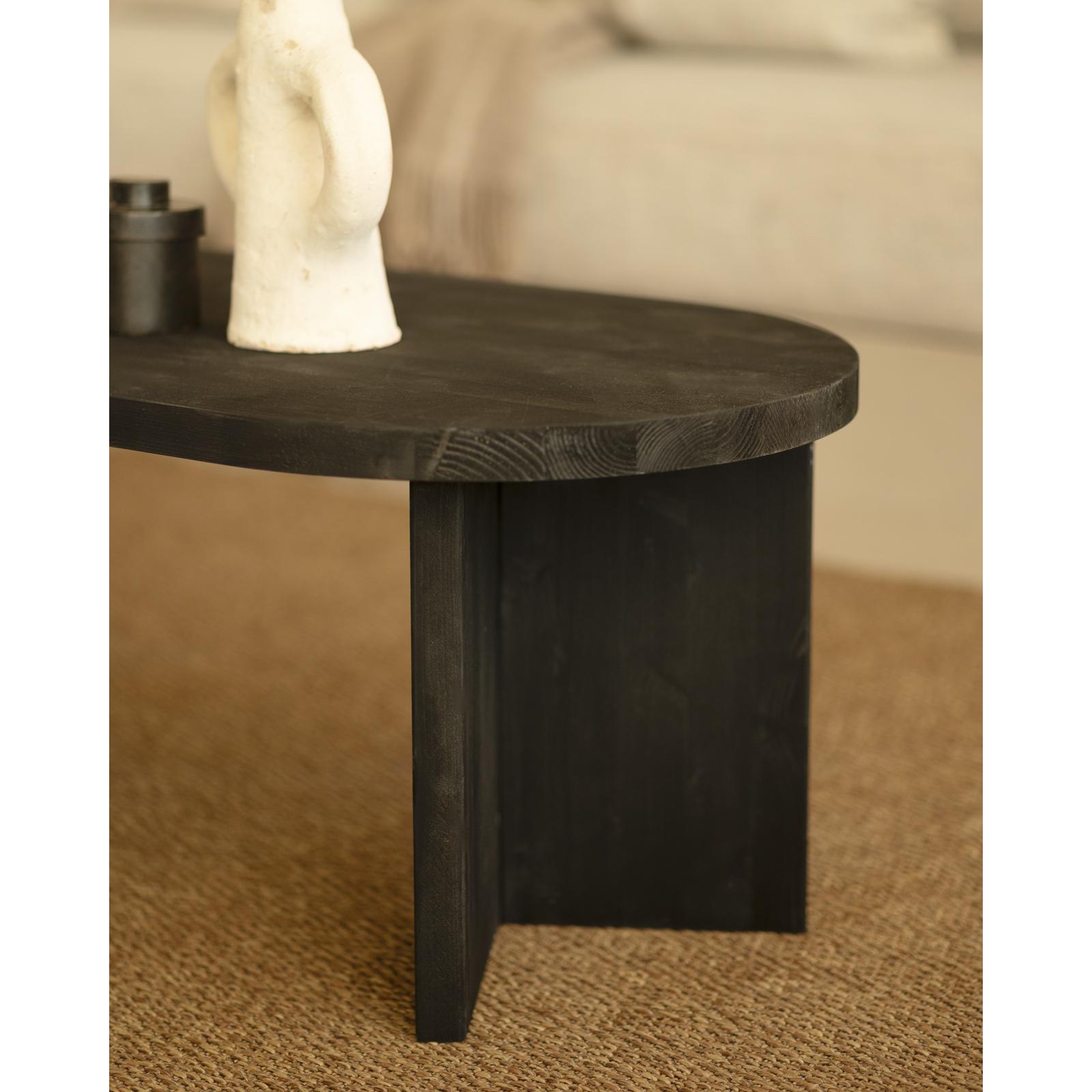 Mesa de centro de madera maciza en tono negro de 120cm Alto: 40 Largo: 120 Ancho: 55