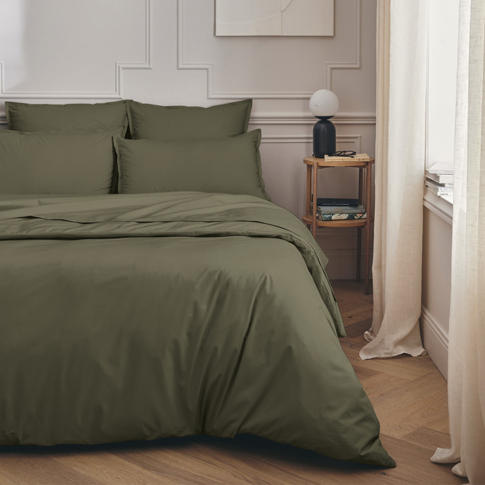 Parure de lit Housse de couette + Taies rectangles en percale de coton, PREMIÈRE, Vert Jungle