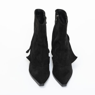 Stivaletti texani in simil pelle scamosciata con risvolto e ricamo