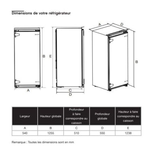 Réfrigérateur 1 porte encastrable ESSENTIELB ERLI125-55miB1