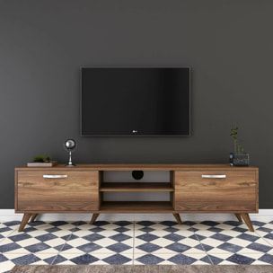 Mobile porta TV Avir, Credenza da soggiorno, Armadio basso per TV, Base parete attrezzata, 180x35h49 cm, Noce