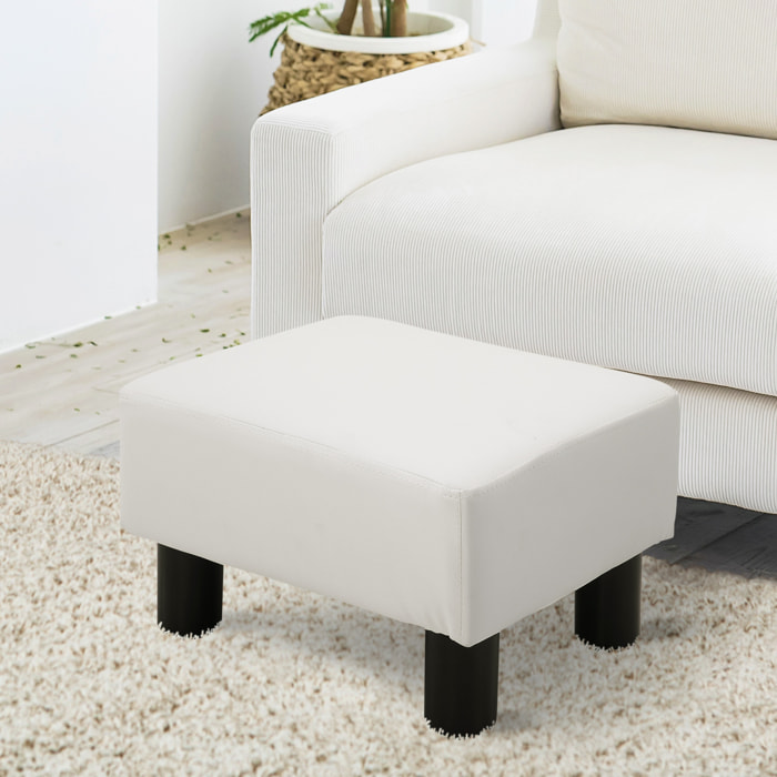 Reposapiés Otomano Taburete Pequeño Tapizado en Piel Sintética con Asiento Acolchado de Espuma y Patas de Plástico para Sofá Dormitorio 40x30x24 cm Blanco