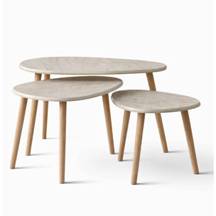 Set de 3 tables gigognes design effet travertin ELENA
