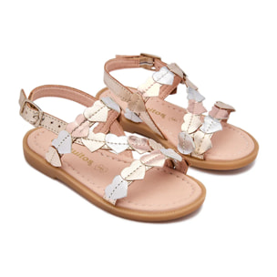 Sandalias Abiertas de Niña Brillantes con Detalles de Corazones en Oro