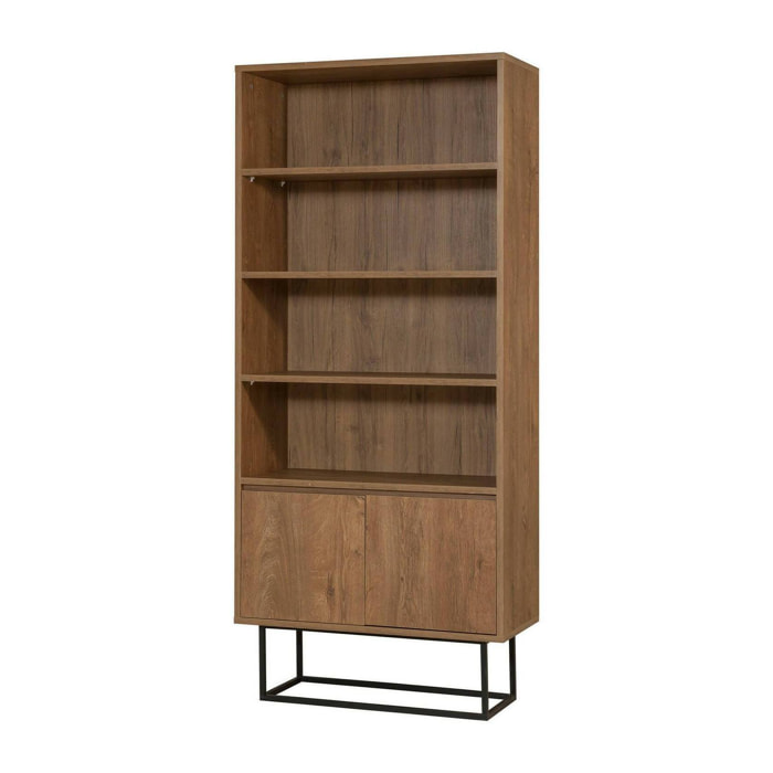 Libreria Morgana, Scaffale da ufficio, Mobile portalibri, Biblioteca, 80x36h182 cm, Noce e Nero