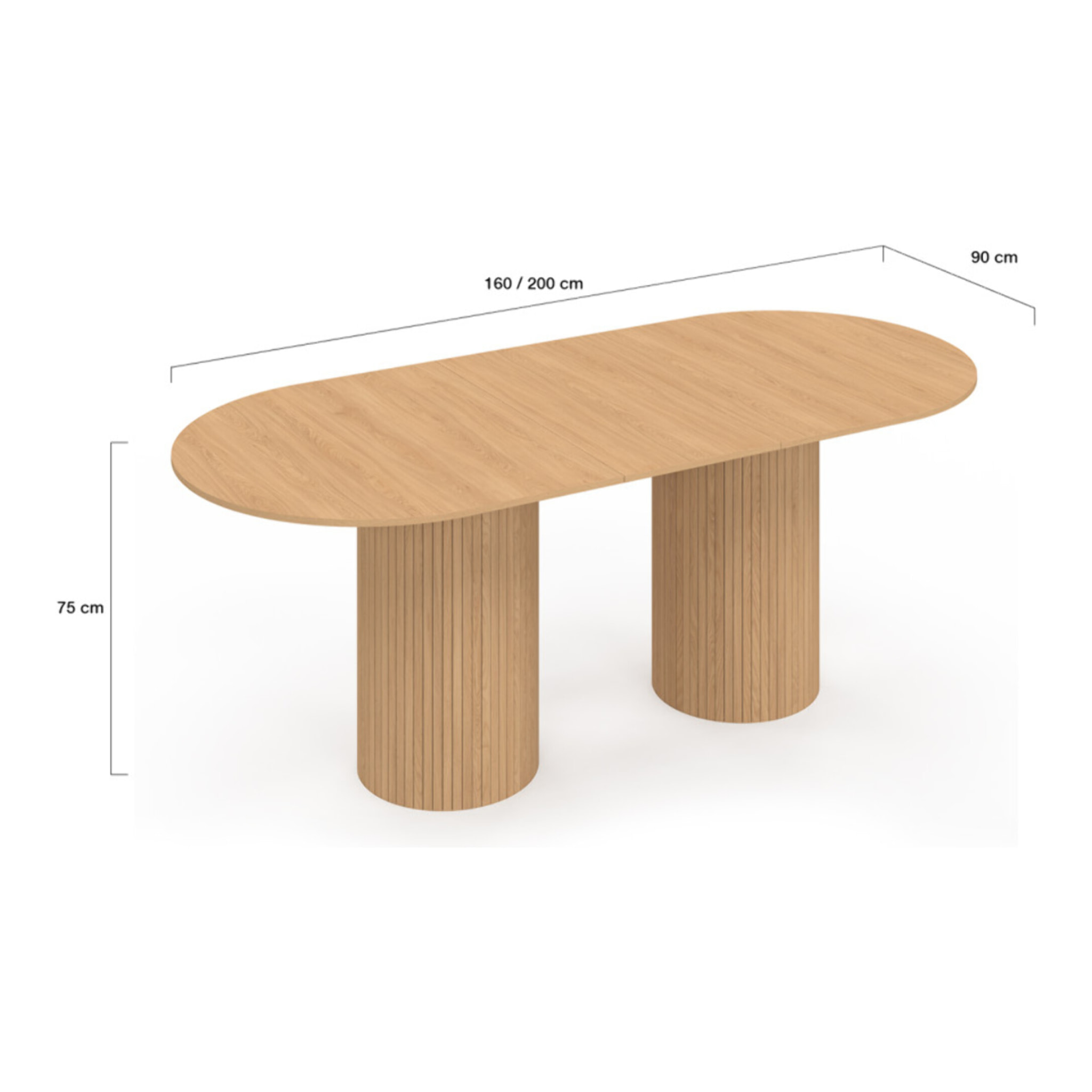 Table à manger extensible Albane 2 pieds pylône effet hêtre 160-200cm