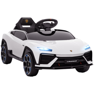 Coche Eléctrico para Niños de +3 Años, Lamborghini, Coche de Batería 12V, con Mando a Distancia 2,4 G, Motor Doble, Ruedas con Suspensión, Faros, Música, USB, Blanco