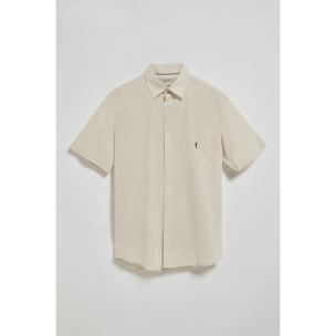 Camicia beige a maniche corte in lino-cotone con ricamo Rigby Go