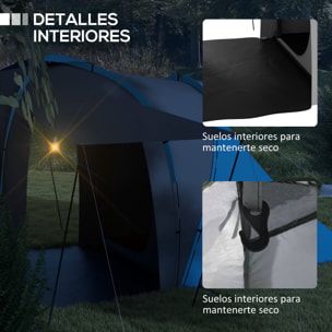 Tienda de Campaña Familiar tipo Túnel para de 4-6 Personas Impermeable 2000 mm Tienda de Camping Plegable con 2 Dormitorios Bolsa para Senderismo 555x225x190 cm Gris y Azul