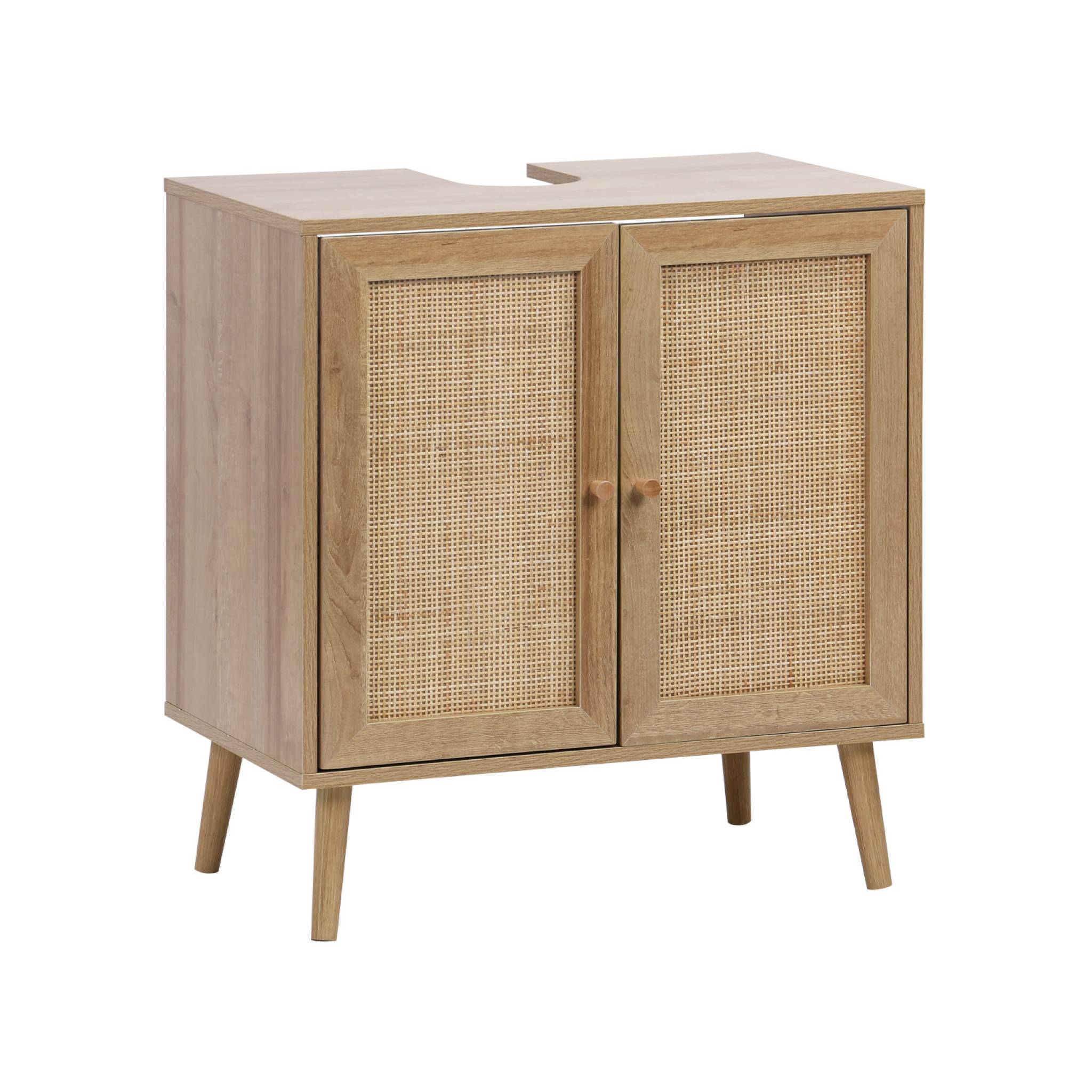 Meuble sous lavabo décor bois et cannage Bohème 65 x 40 x 70 cm naturel
