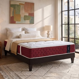 Ensemble Matelas Hybride Passion & Sommier Kit Tissu, Ressorts Ensachés & Mémoire de Forme, 32 cm, Accueil Moelleux, Soutien Ferme