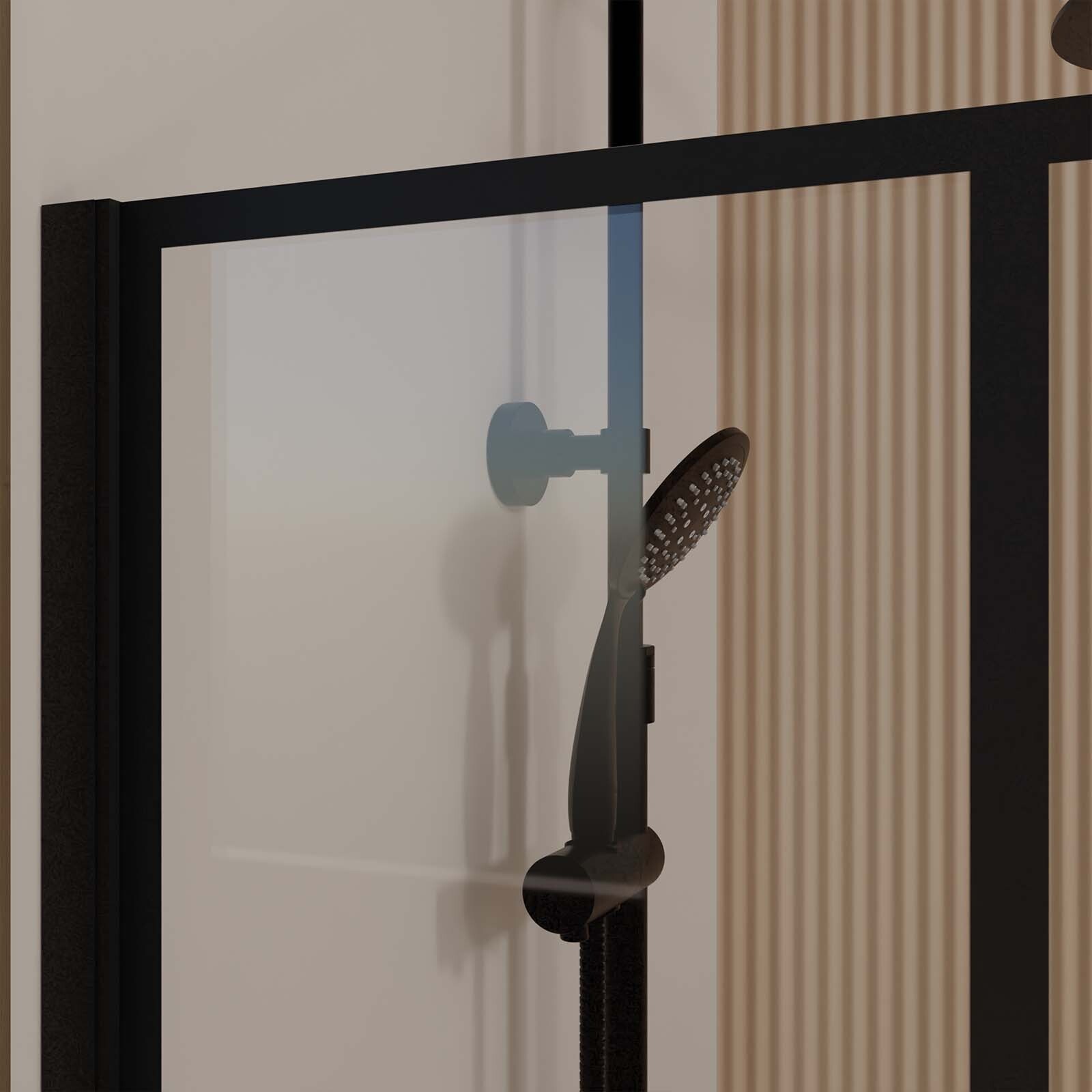 Paroi de Douche Serigraphie Briques 90x195cm - Verre Anticalcaire 8mm - Profilé Noir Mat