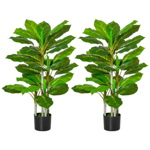 Conjunto de 2 Plantas Artificiales 95 cm Árboles Artificiales con 33 Hojas y Maceta para Interior y Exterior Decoración Salón Oficina Verde