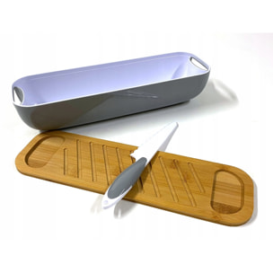 Panera de bambú con cuchillo, diseño bicolor y funda de color 40x12,5x8,5cm